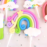 HULIANFU Rainbow Cake Topper Star Cloud Cupcake Decor Sofa Clay Cake Decor Baby Shower One 1st Happy Birthday Party Decor Kids Girl Boy