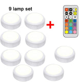 HULIANFU RGB Puck LED Light Remote Control Night Lamp Battery Powered Dimmable Multicolor Lamp for Kitchen Under Cabinet Closet Stairs