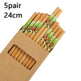 HULIANFU Reusable 5 Pair Set Handmade Bamboo Japanese Natural Wood Chopsticks Sushi Food Cat Flower Multi color Wooden Chop sticks