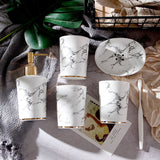 HULIANFU Wedding Set Marble Texture Ceramic Bathroom Accessories Set  Bathroom Kit Toothbrush Holder Soap Dispenser Bathroom Tray So