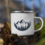 HULIANFU Night Forest Mountain Print Enamel Creative Coffee Tea Water  Milk Cups Camping Mugs Handle Drinkware Vacation Hiking Mug Gifts