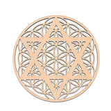 HULIANFU Log Color Chakra Pattern Round Edge Circles Carved Wooden Stand Coaster Flower of life Reload Stone Kitchen Hot Pad Mat Decor