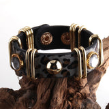 HULIANFU RH Fashion Boho Leather Armbander Goldcolor Metal Rectangle Real Leopard Horsetail Leather Bracelets For Women Gift DropShip