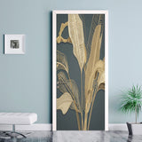 HULIANFU 2023 Door Sticker Modern Banana Leaf Light Luxury 3D Relief Golden Line Wallpaper Living Room Bedroom Abstract Art Door Poster Decor
