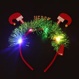 HULIANFU 2023 LED Light Christmas Headband Foil Tinsel Snowflake Ball Elven Feet New Year Hair Accessories For Girls Christmas Headband Light
