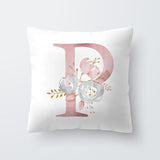 HULIANFU Pink Letter Decorative Floral Pillow Gold Alphabet Cushion for Sofa Polyester Pillowcase Decoration Salon