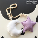 HULIANFU Nordic Boho Room Decor Double Star Moon Wooden Beads Cotton Hanging Wall Decoration Kawaii Kids Baby Bedroom Living Room Decor