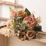 HULIANFU White Silk Artificial Roses Flowers Wedding Home Autumn Decoration High Quality Big Bouquet Luxury Fake Flower Arrangement Bulk