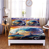 HULIANFU Seafloor Animals Digital Printed 3pc Polyester  Fitted Sheet Mattress Cover Four Corners with Elastic Band Bed Sheet Pillowcases