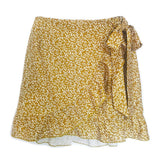 hulianfu Women Skirt  Summer New High Waist Lace Up Elastic Short Skirt Ruffled Irregular Leopard Print Zipper Skirt Casual Beachwear