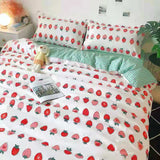 HULIANFU Nordic Style Pink Heart Bedding Set Cover Cute Bed Linens Duvet Cover Sheets and Pillowcases Queen King Size Home Textile Sets
