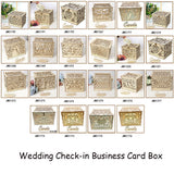 HULIANFU Wedding Card Boxes Wooden Box Wedding Supplies DIY Couple Deer Bird Flower Pattern Grid Business Card Wooden Box