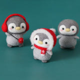 HULIANFU Unfinished Felt Kit  New Latest Funny Festive Christmas New Year Penguin Wool Needle Felt Kit Package DIY Handmade Doll Toy
