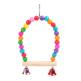 HULIANFU Natural Wooden Parrots Swing Toy Birds Perch Hanging Cage with Colorful Beads Bells Pet Supplies PXPC
