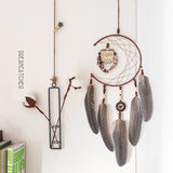 HULIANFU Original silver gray dream catcher 2 ring Indian feather hanging art gifts to bestie friends creative valentine's day gifts