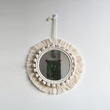 HULIANFU New arrival handmade macrame taperstry with mirror taperstry mirror wall hanging mirror Bohemian mirror