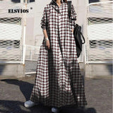 hulianfu Spring Fashion Women Turn-down Collar Long Sleeves Shirt Dresses Casual Plaid Print Loose Vintage Elegant Plus Size Dresses
