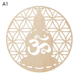 HULIANFU Log Color Chakra Pattern Round Edge Circles Carved Wooden Stand Coaster Flower of life Reload Stone Kitchen Hot Pad Mat Decor