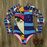 Long Sleeve Print Floral New One Piece Swimsuit Swimwear Women Bathing Suit Backless Swimsuit Vintage Surfing Swim Suit