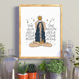 HULIANFU Nordic Style Feminine Posters and Prints Female Celestial Wall Art Sun Moon Body Soul Wall Pictures for Living Room Home Decor