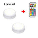 HULIANFU RGB Puck LED Light Remote Control Night Lamp Battery Powered Dimmable Multicolor Lamp for Kitchen Under Cabinet Closet Stairs