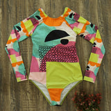 Long Sleeve Print Floral New One Piece Swimsuit Swimwear Women Bathing Suit Backless Swimsuit Vintage Surfing Swim Suit