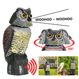 HULIANFU Realistic Bird Scarer Plastic Owl Scarecrow with Rotating Head and Sound for Garden Yard Bird Repellent Outdoor Pest Control