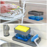 HULIANFU Soap Dispenser With Sponge Holder Cleaning Liquid Pump Dispenser Container Manual Press Home Bathroom Kitchen Clean Accessories