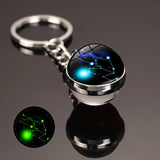 HULIANFU New 12 Constellation key ring Starry Sky Luminous Keychain Time Stone Glass Ball Key Chain Accessories Pendant Key Chain Gifts