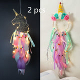 HULIANFU Unicorn Dream Catcher Boho Kawaii Room Decor Christmas Decoration Home Decor Wall Hanging  For Girls NurBaby Bedroom Gift