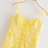 Hulianfu Women Summer Dress Female Sexy Lace Cutout Pattern Stitching Three-dimensional Chest Support Thin Suspenders Mini Dresses Woman