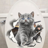 HULIANFU Toilet Stickers 3D Cat Vivid Wall Sticker  Fashion Lovely Animal Pvc Waterproof Decal For Bathroom Toilet Kicthen Decorative