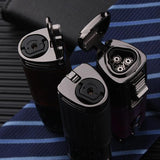 HULIANFU Metal Windproof Spray Gun Gas Lighter Smoking Four FlamesTorch 1300 C Multifunction Cigar Butane Lighters With Cigar Cutter