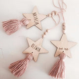 HULIANFU Nordic Style Wall Hanging Ornament For Photography Props Cute Star Shape Wooden Beads Tassel Pendant Baby Room Decoration