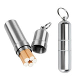 HULIANFU Silver Aluminum Alloy Cigarette Box Waterproof Cigarete Case Pill Toothpick Capsule Holder with Keychain Mens Gift