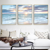 HULIANFU Sunrise Coastal Decorative Canvas Poster Blue Sea Landscape Picture Waves Canvas Painting Print Beach Wall Art Picture Home Deco