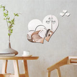 HULIANFU New 1Pcs Wall Sticker 3D Mirror Acrylic Self Adhesive Modern Heart Shape Poster TV Background Ceiling Wall Decoration DIY Decor