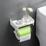 HULIANFU Wall Mount Roll Paper Storage Rack Multi-function Toilet Paper Holder Rack Bathroom Rack Shelves 3 Colors