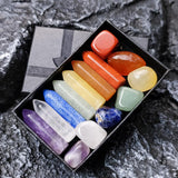 HULIANFU Natural Stone Crystal Gemstone Chakras Healing Quartz Mineral Ornament Home Decoration High Quality Gifts Box 14/10/8/7 PCS/Set