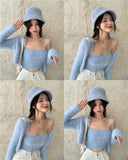 Spring 2 Piece Set Ribbed Knitted Women Cardigan + Camisole Outfits Slim Short Tops Long Sleeve Casual Camis and Cardigans Suit