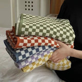 HULIANFU Luxurious Towels Plaid Retro Checkerboard Cotton Bathrobe Women Robe Soft Sleepwear Kimono Warm Bath Robes Coat Towel Homewear