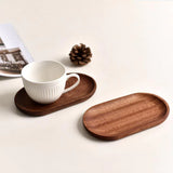 HULIANFU Mini Serving Tray for Jewellery Key Coin Oval Wood Natural Dessert Cup Tray Small Wooden Cheese Plate Tableware Deco