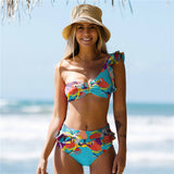 Two-Pieces Women Floral Push-Up Padded Bra Ruffles Bandage Bikini Set Swimsuit Swimwear Bathing Suit Beachwear Biquini