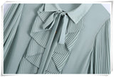 hulianfu Snican pleated sleeve cascading ruffle bow tie office ladies blouse chic fashion female tops women camisas femininas Chiffon New