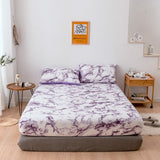 HULIANFU Nordic Mirco Fiber Marble Print Fitted Bed Sheet Single Elastic Band Double Bed Linen Home Soft Comfortable King Size Bedsheet
