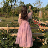 Hulianfu Elegant Midi Summer Dress Women Mesh Korean Fairy Vintage Dress Female Design One-piece Sequins Strap Dress Ladies Clothing