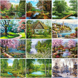 HULIANFU Villa Scenery DIY 5D Diamond Painting Full Round Resin Mosaic Landscape Diamond Embroidery Picture Rhinestone Home Decor Gift