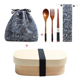 HULIANFU Wooden Lunch Box Picnic  Japanese Bento Box for School Kids Dinnerware Set with Bag&amp;Spoon Fork Chopsticks Round Square Lunch Box