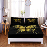 HULIANFU Purple Butterfly Digital Printed 3pc Polyester  Fitted Sheet Mattress Cover Four Corners with Elastic Band Bed Sheet Pillowcases