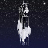 HULIANFU New Indian Style Dreamcatcher Moon Handmade Wind Chimes Wall Ornament Girls Room Decoration Feather Dream Catcher